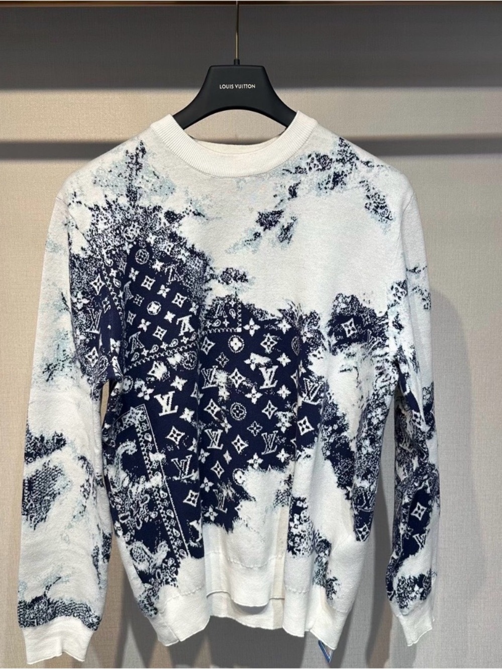 Louis Vuitton White & Navy Monogram Crewneck Sweater